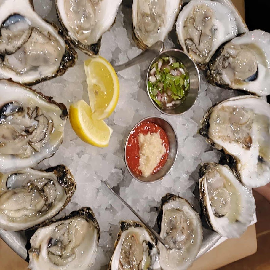 Seafood plates served in a bright dining space