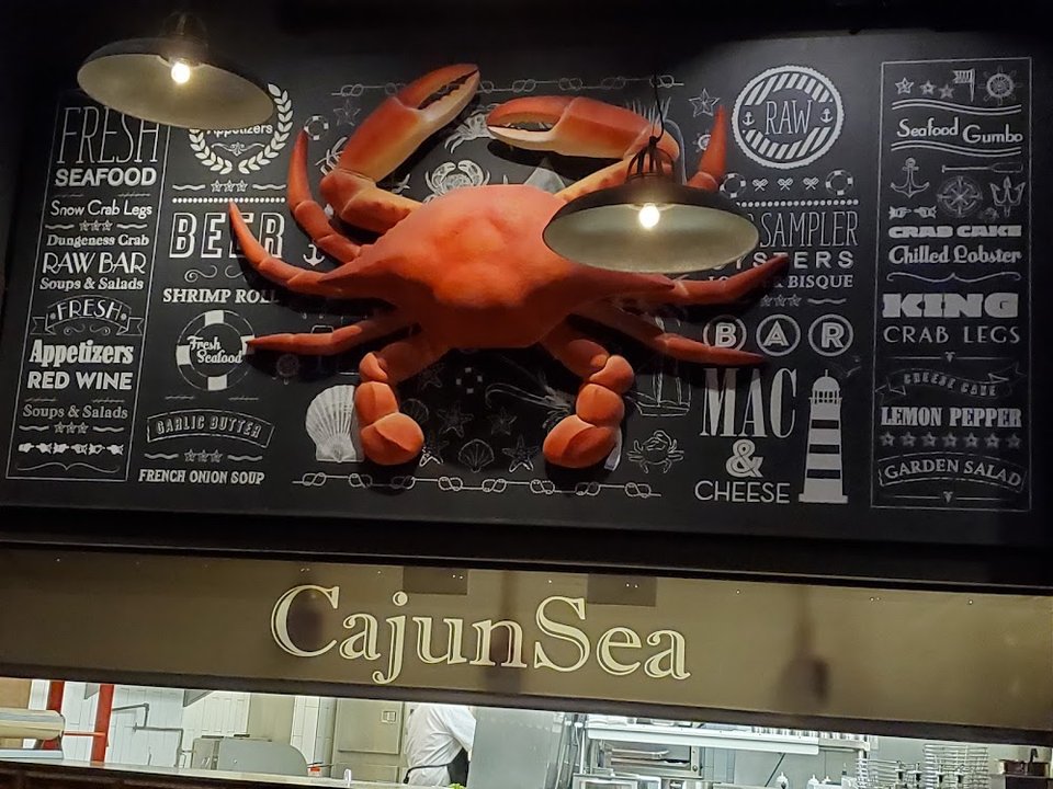 Close-up of a seafood restaurant menu